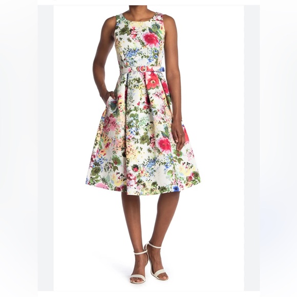 NEW Danny and Nicole 18 Jacquard floral sleeveless dress formal formal knee - Picture 4 of 10